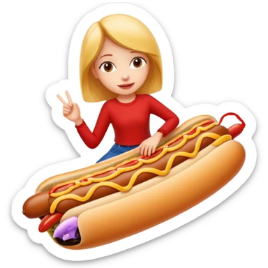 Girl riding a hotdog without the bun sticker