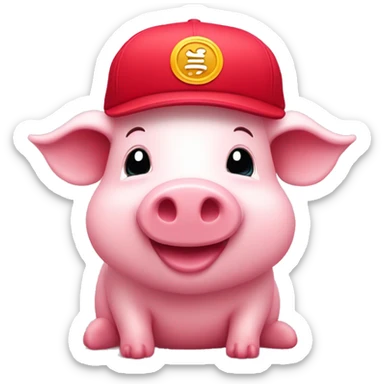 Un cerdito rosa con una gorra roja y feliz sticker