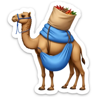a camel with a blue sack with spices on his back sticker