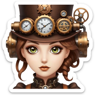 Beautiful Steampunk style woman with large glistening eyes sticker