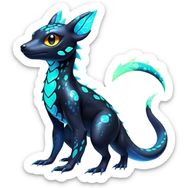 Colorful Neon Exotic Salandit-Aurorus-Umbreon-Fakémon-hybrid-creature with splash markings (full body)  sticker