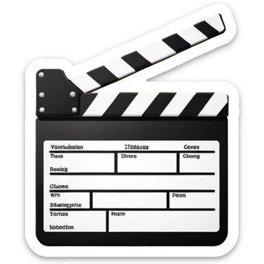 Minimalist film clapperboard, black and white, clean geometric shapes with diagonal line sticker