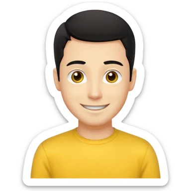 Greg Wiggle of The Wiggles with light skin, black hair, hazel eyes, yellow skivvy shirt sticker