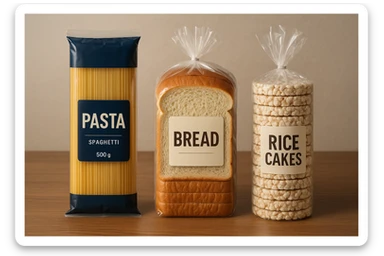 pacco di pasta realistico, pacco di pane, pacco di gallette di riso, 4k sticker