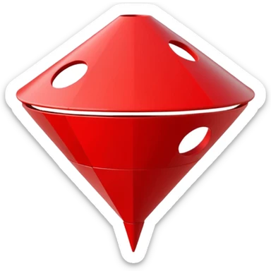 Abstract red funnel shape on white background with fragments or icons entering from the top and simplified content exiting below. No text. Minimal, clean design that represents AI-powered summarization sticker