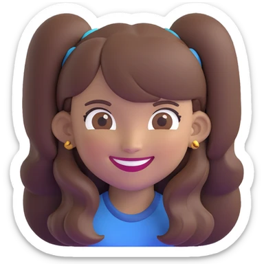 a girl with long brown hair and brown eyes smiling, memoji style, different pose sticker