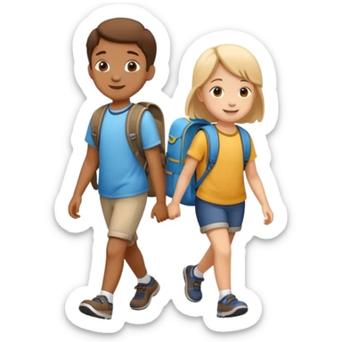 two children walking together, happy and friendly sticker