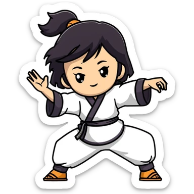 lightskin young girl with black straight hair and dark eyes, taichi pose, flowing clothes sticker