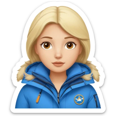 Luxury blonde model, brown eyes, polar explorer, blue clothes sticker