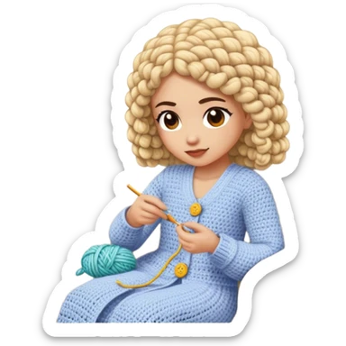 Girl who is crocheting on a sofa  sticker