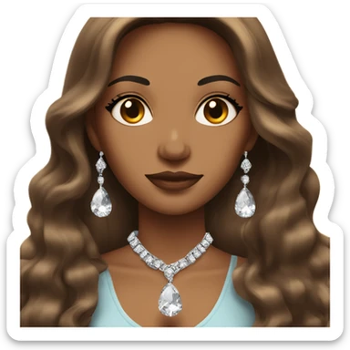 woman with long brown hair with makeup on with diamond necklace  sticker