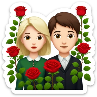 Kai and Gerda by the rose bush sticker