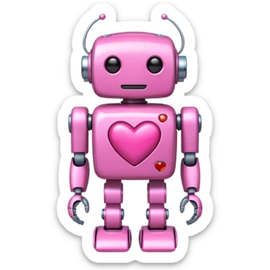 pink robot with pink heart sticker