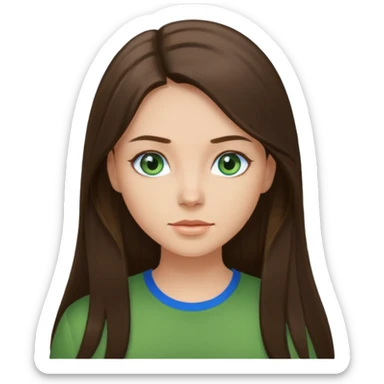 brunette straight long hair girl green shirt blue eyes sticker