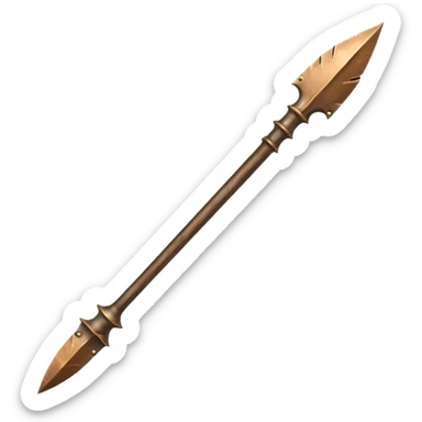 bronze spear with wooden handle, metallic worn bronze spearhead sticker