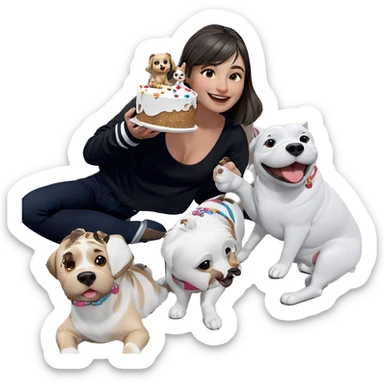 smiling girl with cake and dog sticker