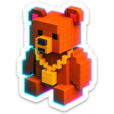 Russian grizzly bear with a rapper chain, with a neon glow effect sticker
