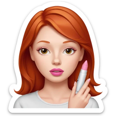 redhead woman using chapsitck sticker