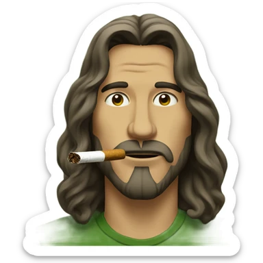 long haired man smoking a backwoods filled with green tobacco with the backwoods in his mouth sticker