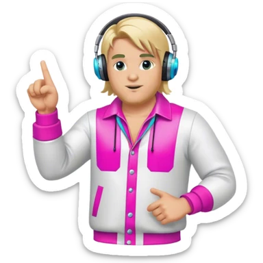 blond big man in colorful dj outfit pointing sideways sticker