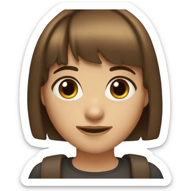 short brown hair with bang, white skin girl with big brown eyes sticker