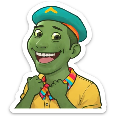 A guy holding neck with both hands laughing  sticker