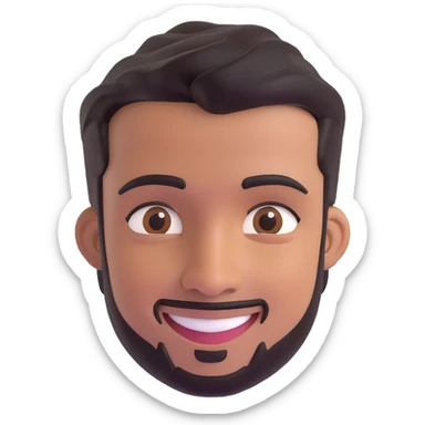 3D Disney-style portrait of a smiling man with medium-dark brown skin, short black hair, neatly trimmed goatee, large brown eyes, defined eyebrows, friendly confident expression, head and face only, no background sticker