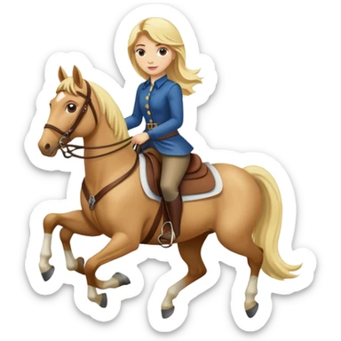 A blonde haired women riding a horse sticker