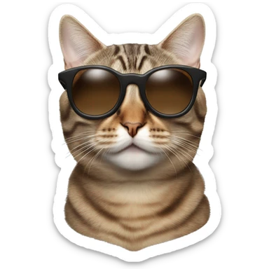 Brown and grey tabby Cat with John Lennon sunglasses sticker