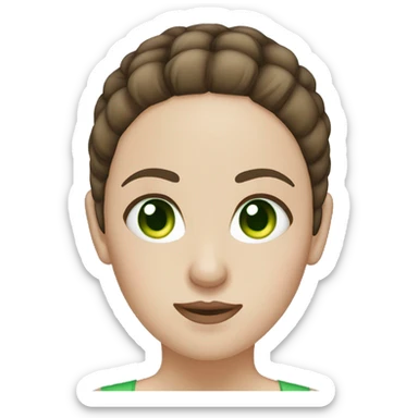 female brunette with green eyes, white skin and a bun, face palming sticker