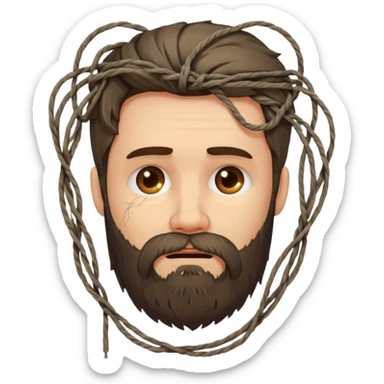 Bearded man tangled in strings sticker