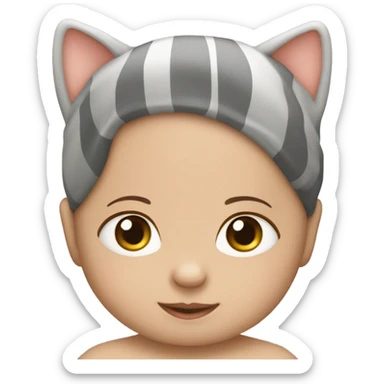 Baby sking with family of four, and grey striper cat sticker