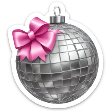 mirrorball with pink bow laying on top of it sticker