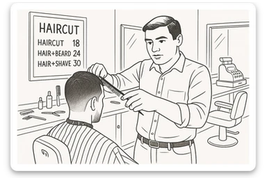 Draw me a sketch of the barbershop, but make sure there's a cash register there. sticker