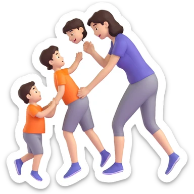 Mother and young son playing together sticker