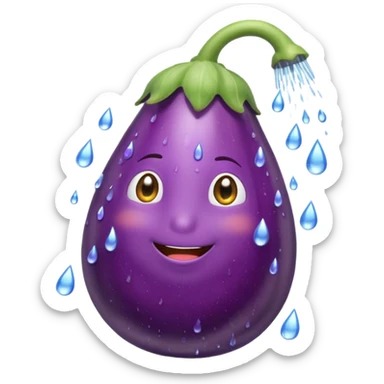 an eggplant taking a shower sticker