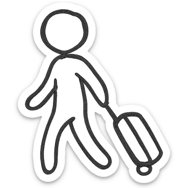 silhouette of a person with a traveling suitcase, minimal, black on white sticker