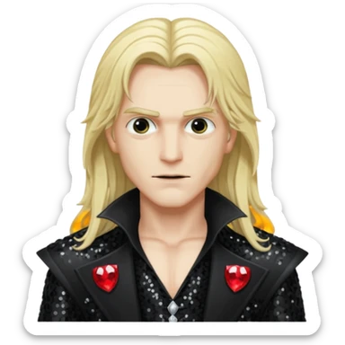 Alucard ,Son of Dracula with long blonde hair, black sequin outfit sticker
