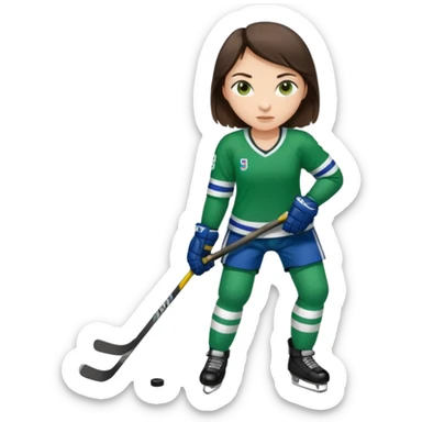 Girl hockey player full body with green jersey brunette sticker