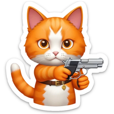 cat aiming a pistol sticker