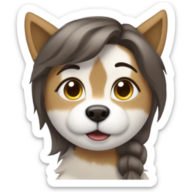 Une fille aux cheveux brun foncé fais un bisous sur la joue  a un Husky doré clair sticker