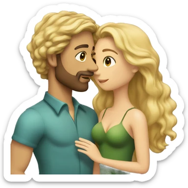 Intimate moment of Lovers. She is a mermaid, has blond wavy Hair and brown eyes. He is tall Back hair  and threeday beard.  sticker