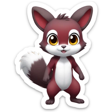 Cute, Chibi, Kemono-style, Anthro, Fur-Sona, Dark-Red, Squirrel-Rabbit-hybrid-Fakémon, full body sticker