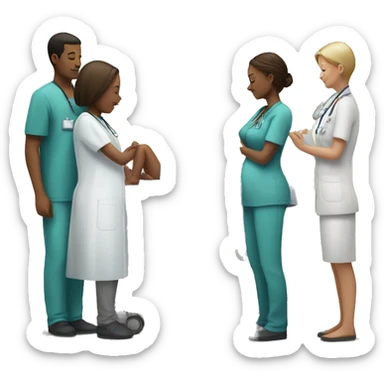 a woman gives birth and doctors stand nearby sticker