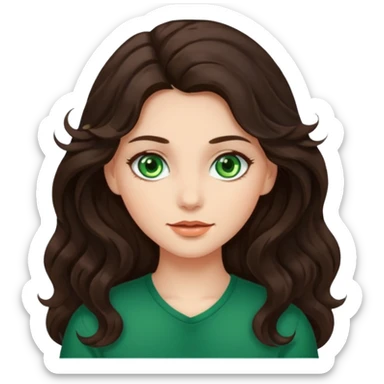 iOS style emoji. A girl with long dark brown wavy hair. sticker