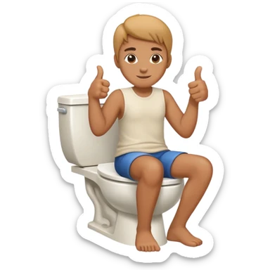 sitting on the toilet with a thumbs up sticker