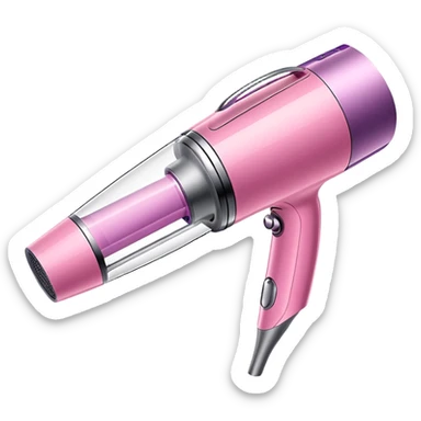 pink Dyson air wrap side angle, realistic style, sleek modern design, glossy pink finish with metallic silver accents on the nozzle ring. Compact proportions , clean lines, slight shading.  sticker