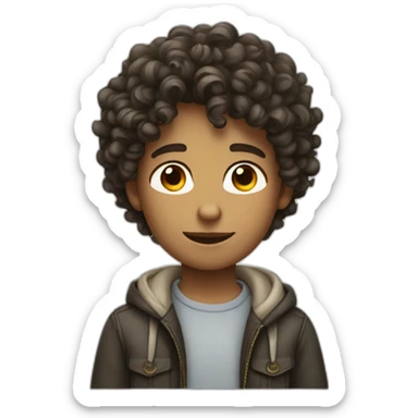 curly middle parted haired boy sticker