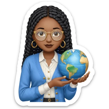 a-young-woman-wearing-fine-gold-round-glasses-and-black-hair-in-several-box-braids,-she-has-light-black-skin,-and-she's-wearing-a-white-shirt-with-an-blue-cardigan-on-top.-she's-holding-a-globe-in-one-hand.png sticker