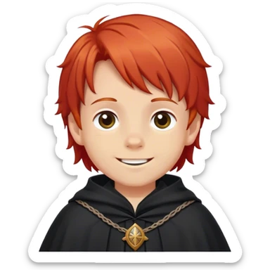 happy boy red hair in pilgrim medieval cloak without hat sticker